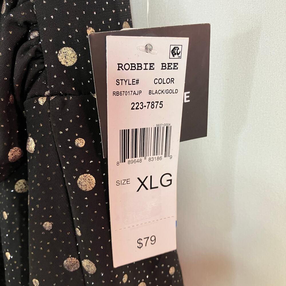 Robbie Bee | Black Gold Metallic Dot Layered Ruffle Dress NWT Womens XL - Picture 8 of 11